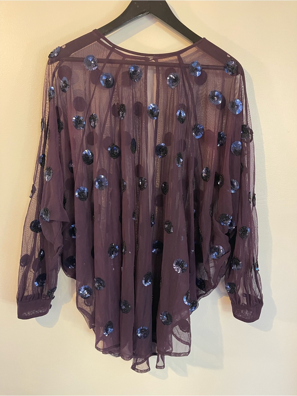 ASOS Sheer Purple Mesh Sequin Polka Dot Kimono Sleeve Top Size 4
